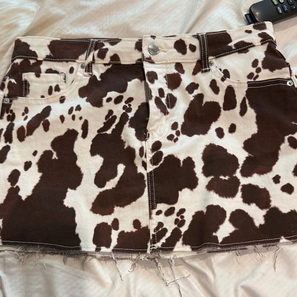 No Boundaries Brown and White Cow Print Mini Skirt